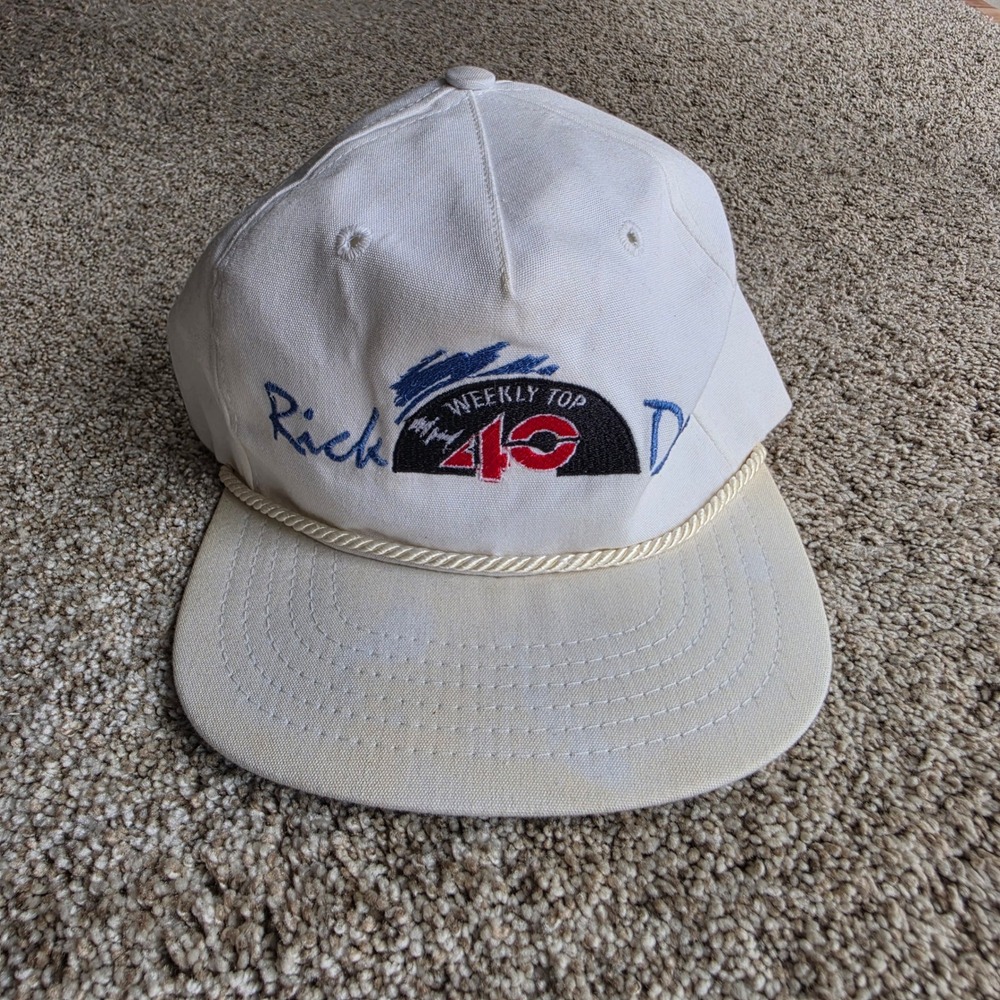 VINTAGE Texace Rick Dees Weekly Top 40 Hat Mens OSFA White Canvas Rope Cap USA